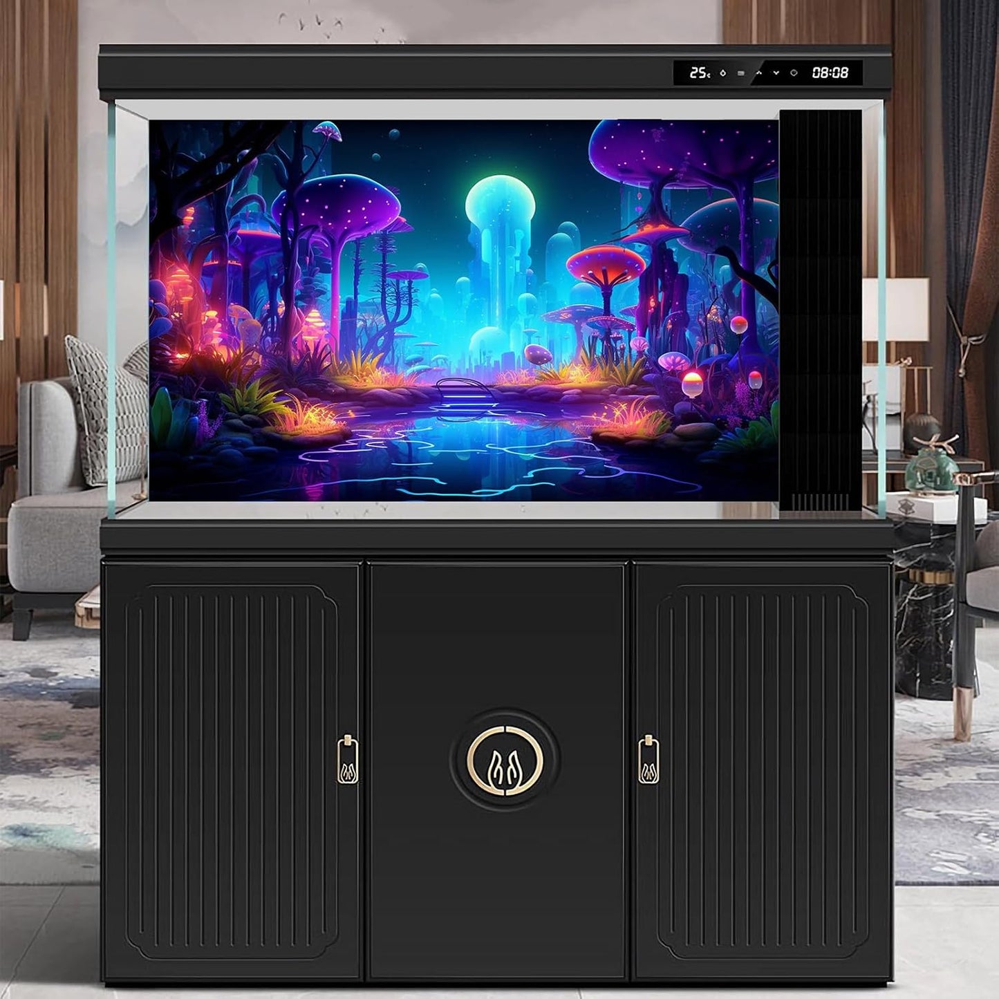 Fantasy Forest Aquarium Background Mysterious Plants Abstract Mushrooms Cartoon Style Forest Terrarium Backdrop Tranquil Stream Fish Tank Background Wallpaper Poster Decor Vinyl 30x18in