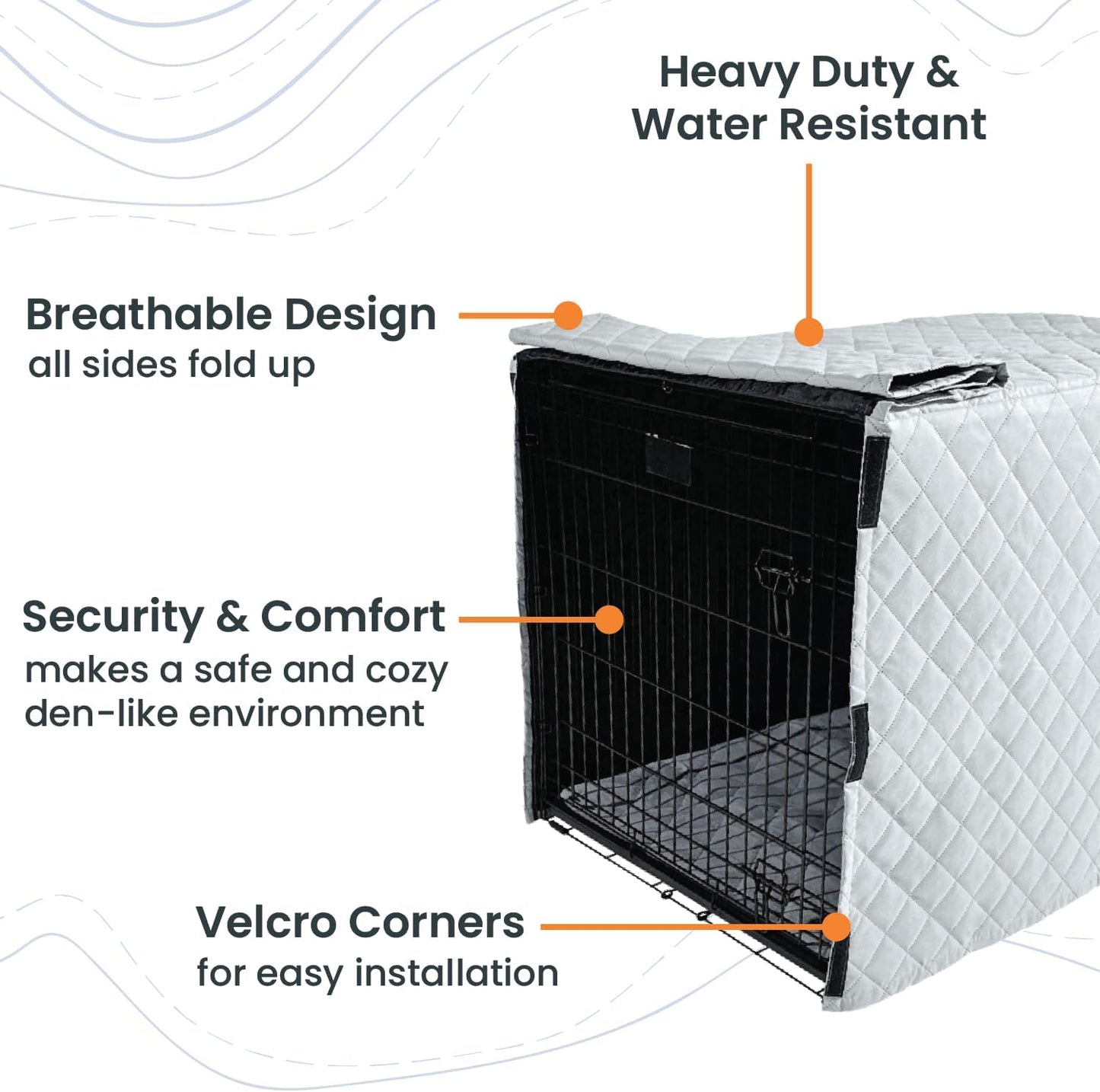 4Knines Quilted Dog Crate Cover – Heavy-Duty, Water-Resistant Fabric for Indoor/Outdoor Use – Durable Travel Cage Cover for Training, Weather Protection – Fits 42-Inch Crates – Grey