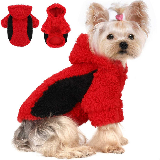 YIKEYO Dog Hoodie Pet Clothes Sweater with Hat Soft and Warm Cold Weather for Small Patchwork Hood(Red, XXS)