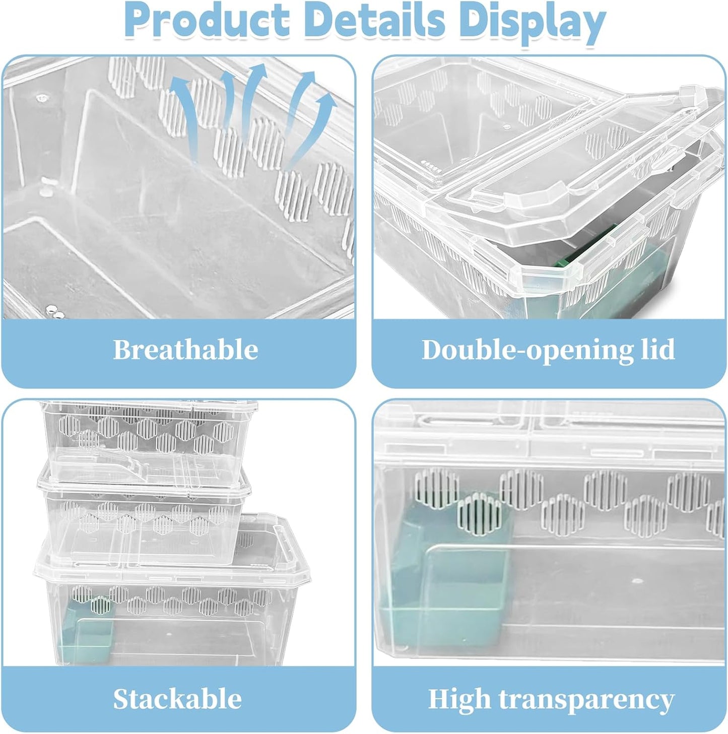 PINVNBY Reptile Feeding Box 6 PCS Snake Breeding Box Lizard Cricket Cage Habitat Hatching Container Transparent Portable Critter Keeper for Spider Scorpion Gecko Tortoise Treefrog (2 Large 4 Small)