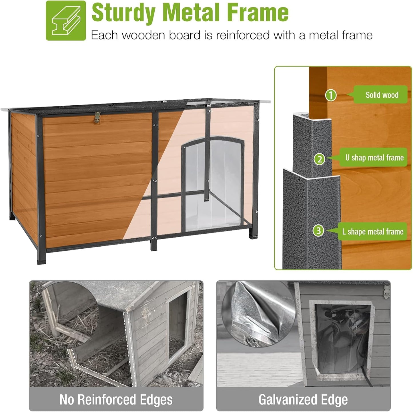 GUTINNEEN Heated Dog House Outdoor 59.1" Extra Large Dog Kennel with Metal Frame Insulated Dog Crate Cage for Large Dogs Outside with Heater and Insulated Liner, Brown