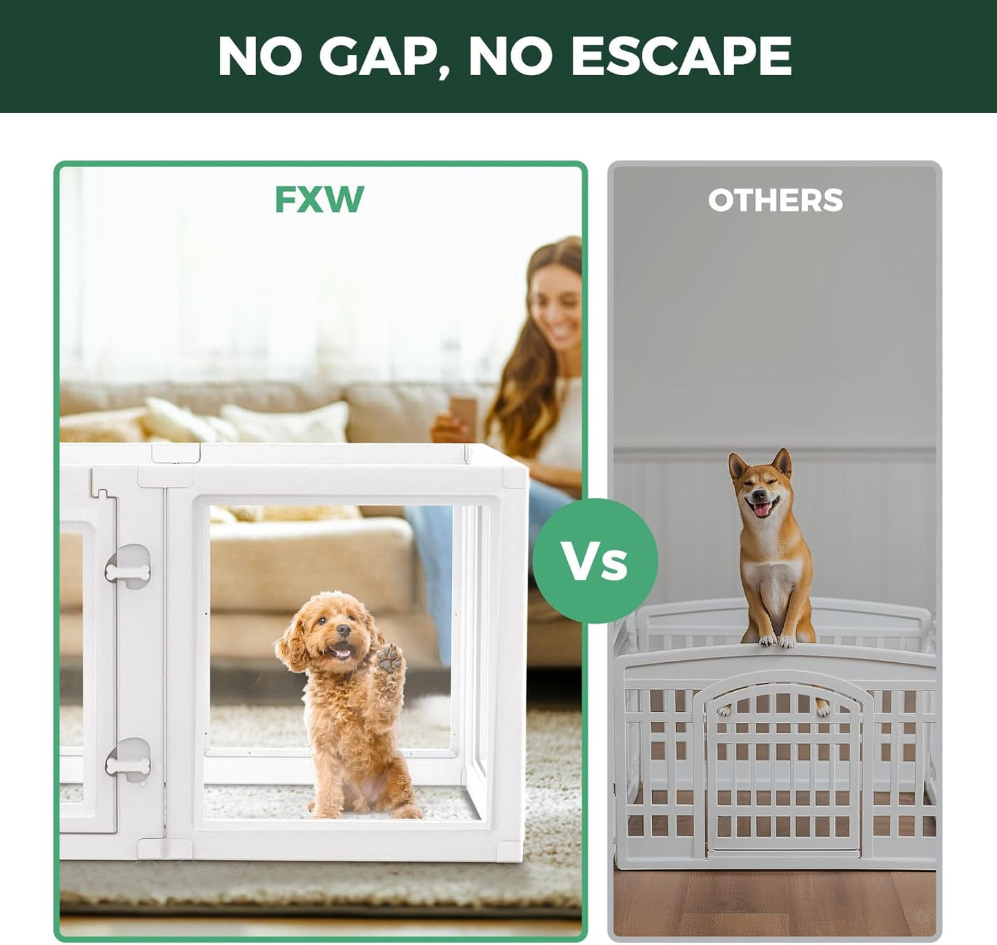 FXW AuraSpace Acrylic Indoor Unleashed Dog Playpen for Puppies and Small Dogs, 24 Inch, 16 Panels, White