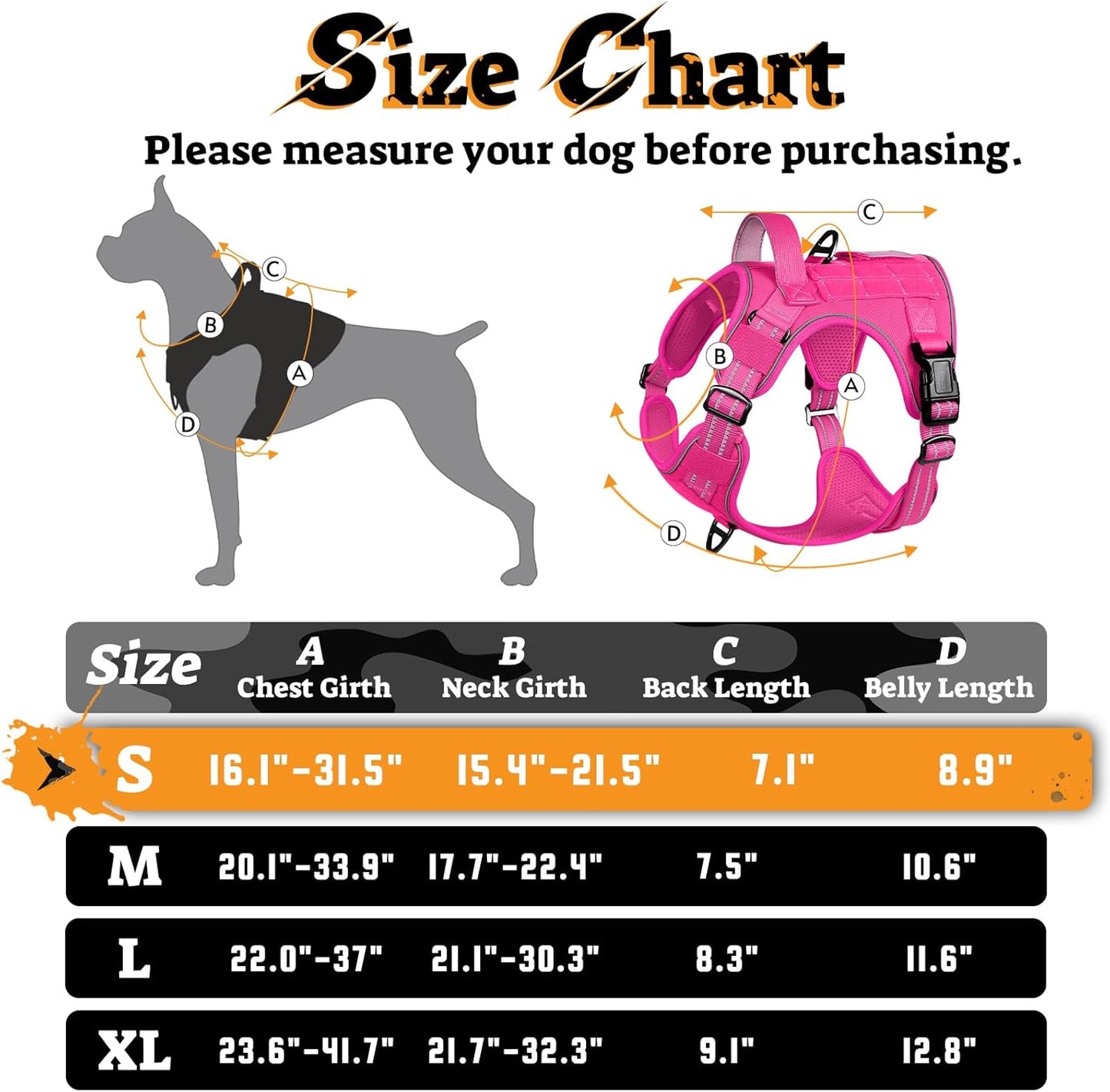 rabbitgoo Dog Harness Small Sized No Pull, Tactical Service Pet Vest with Molle and Control Handle, Adjustable and Reflective Military Harness for Easy Walking and Training, Rose Red, S