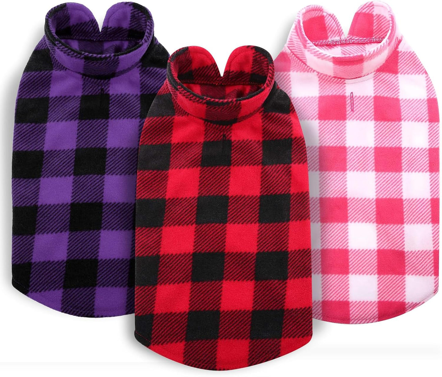 ASENKU PLAID Dog Fleece Vest & Pajamas - 3 Pack, Warm Winter Dog Coat, Jacket Pet Clothes for Small & Medium Dogs