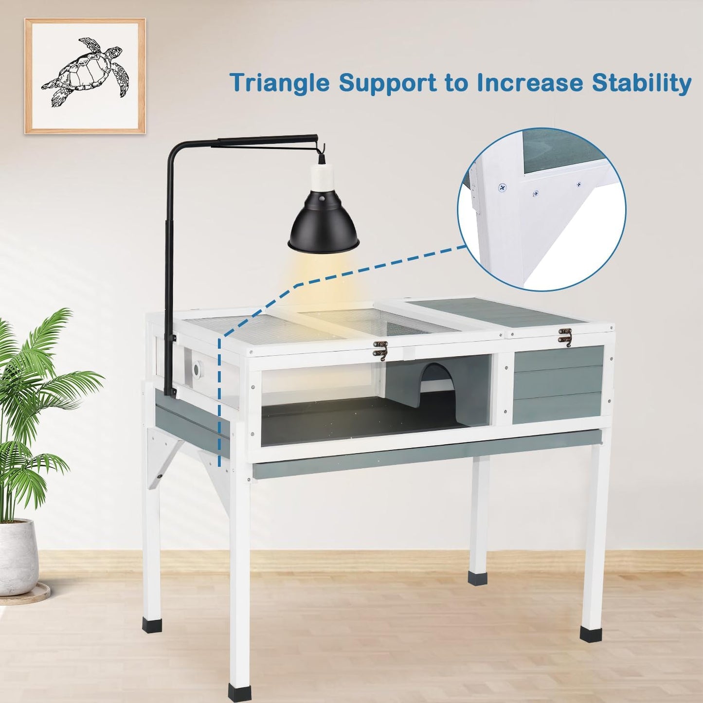 Tortoise Habitat Enclosure Turtle House Indoor Reptile Cage with Hygrothermograph Adjustable Lam Stand