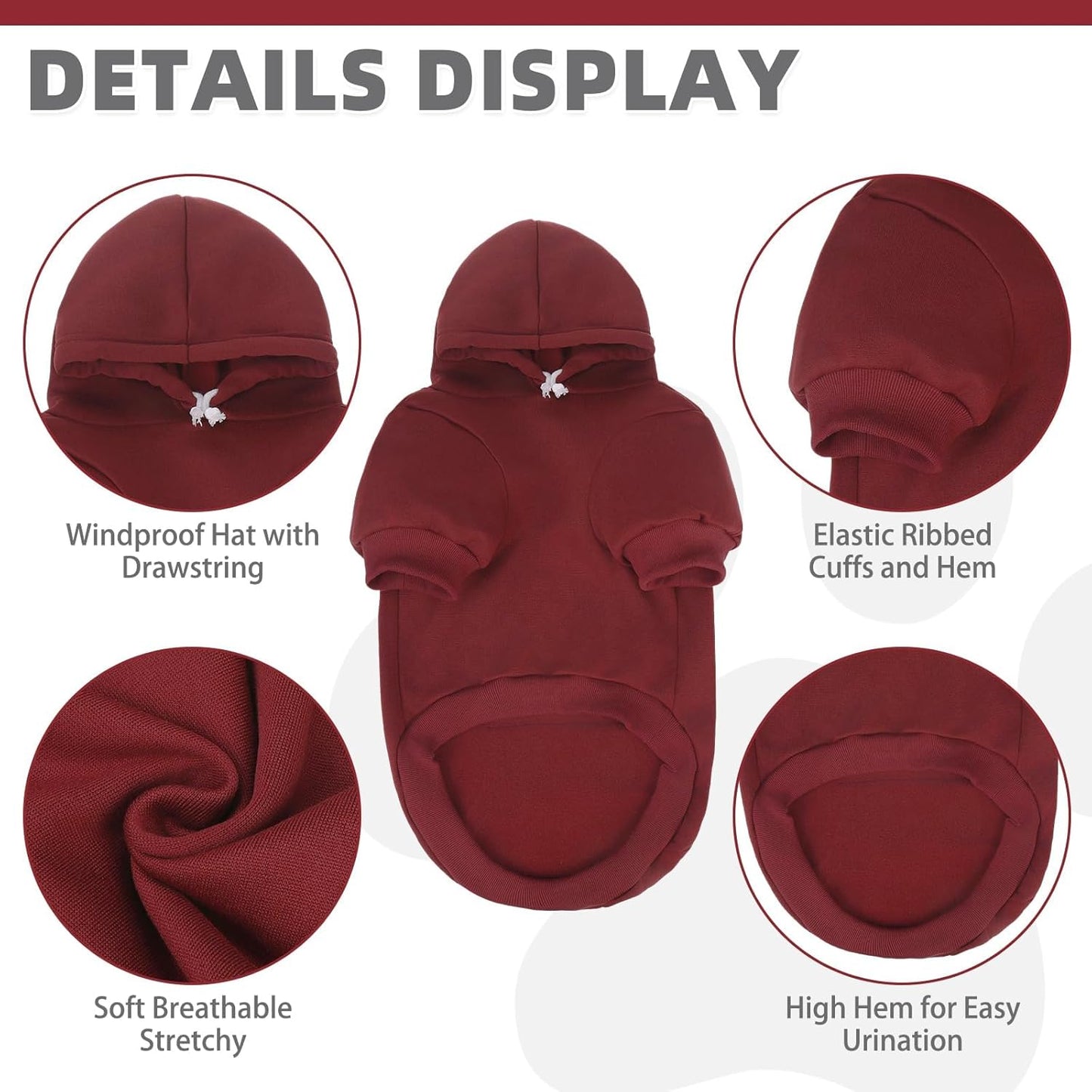 KOOLTAIL Basic Dog Hoodie - Soft and Warm Dog Hoodie Sweater with Leash Hole and Pocket, Dog Winter Coat, Cold Weather Clothes Sweatshirt for Small Medium Large Dogs Puppy Cat Boys Girls Deep Red XL