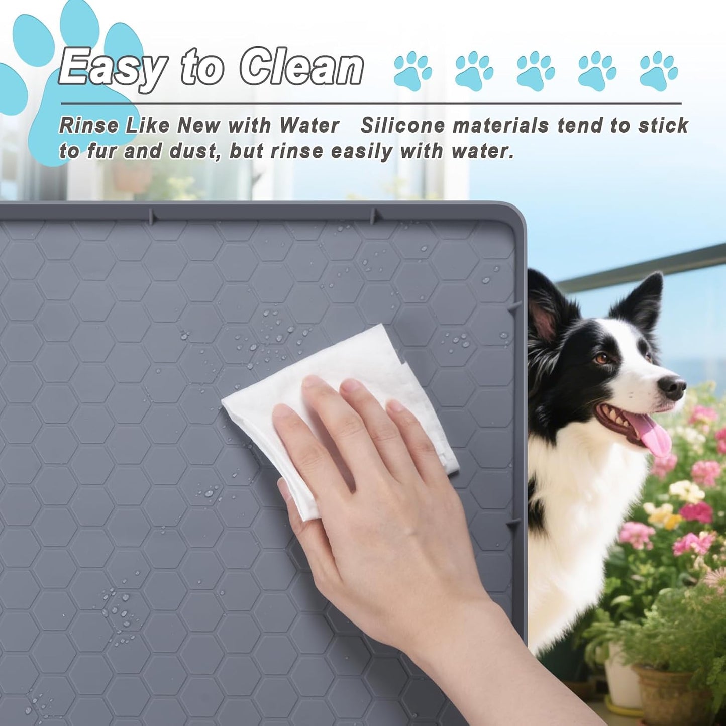Pee Pad Tray Holder for Dogs, Extra Large Soft Silicone Pet Pad Holder 34" x 22" Pee Pads, Non-Slip High Edge for Leak-Proof Urine, Floor, Cat Litter Mat with 6 Clamps