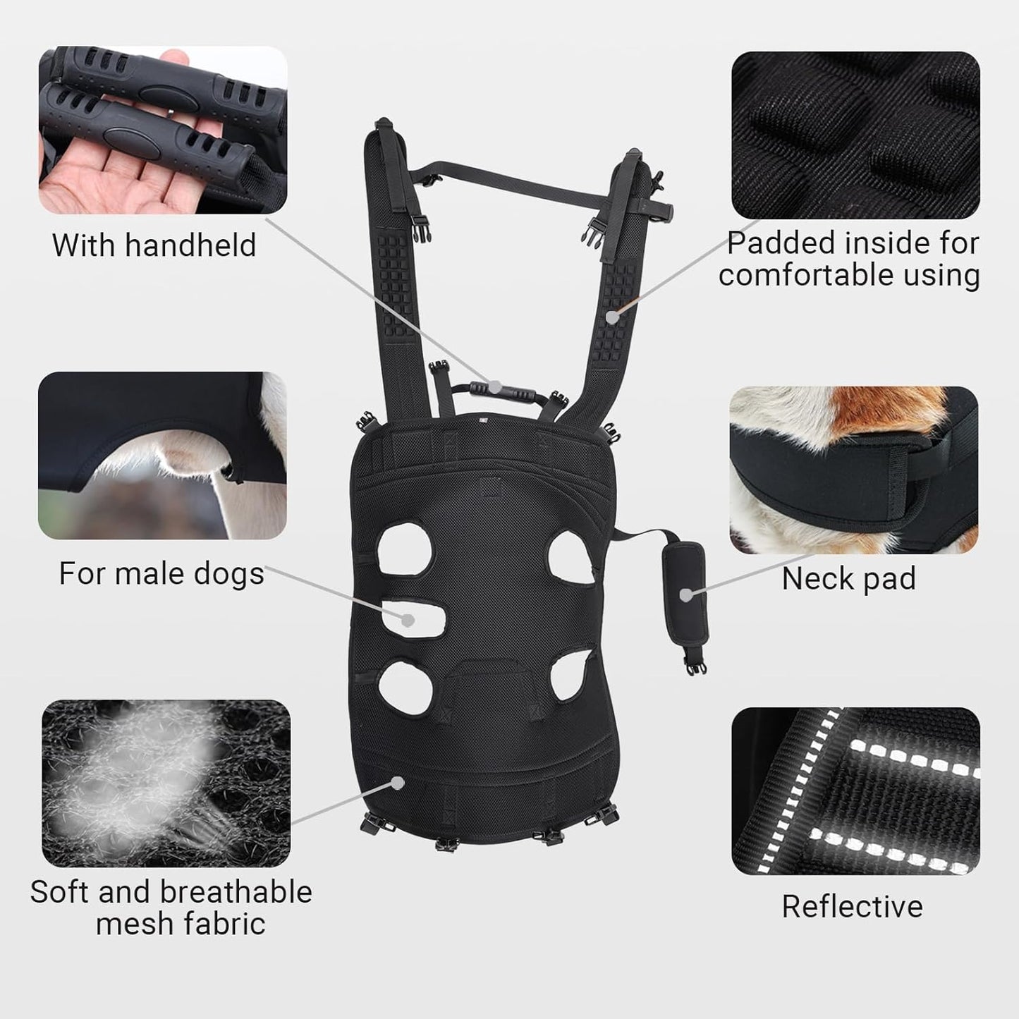 Dog Lift Harness Backpack Carrier for Large Dogs, Full Body Sling with Handle, Dog Harness for Joint Injuries, Arthritis, Ideal for Stairs, Elderly Dogs (Blue XX-Large 50-66 LBS)