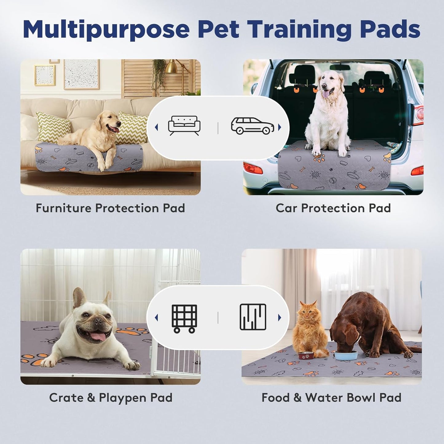 Washable Pee Pads for Dogs, 2 Pack Large 48"x48" Super Absorbent Reusable Training Pads, 100% Waterproof Non-Slip Crate, Whelping, Playpen Mat Bed - Dog Products