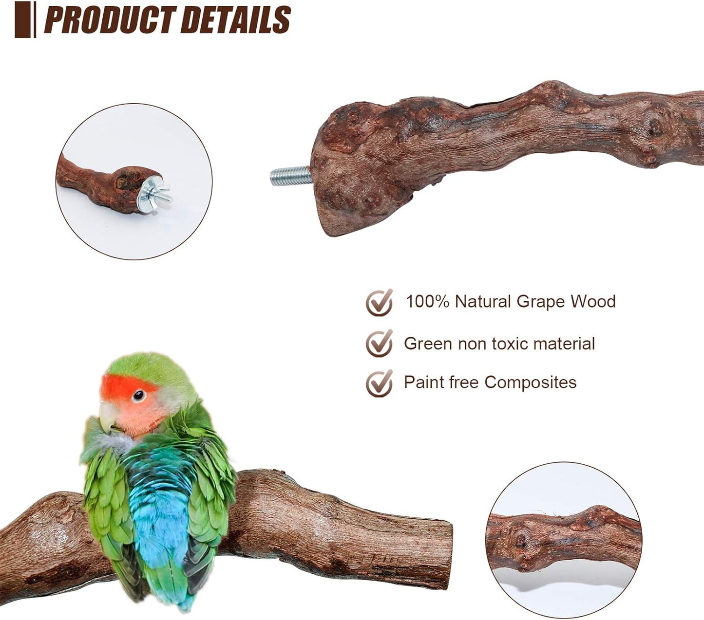 2 Packs Parrot Perch Stand,Natural Grapevine Wood Perch Parrots Cage Perch Toys Suitable for Small or Medium Parrots Parakeets Cockatiels Conures Lovebirds in Cage Accessories Supplies (Style-1)