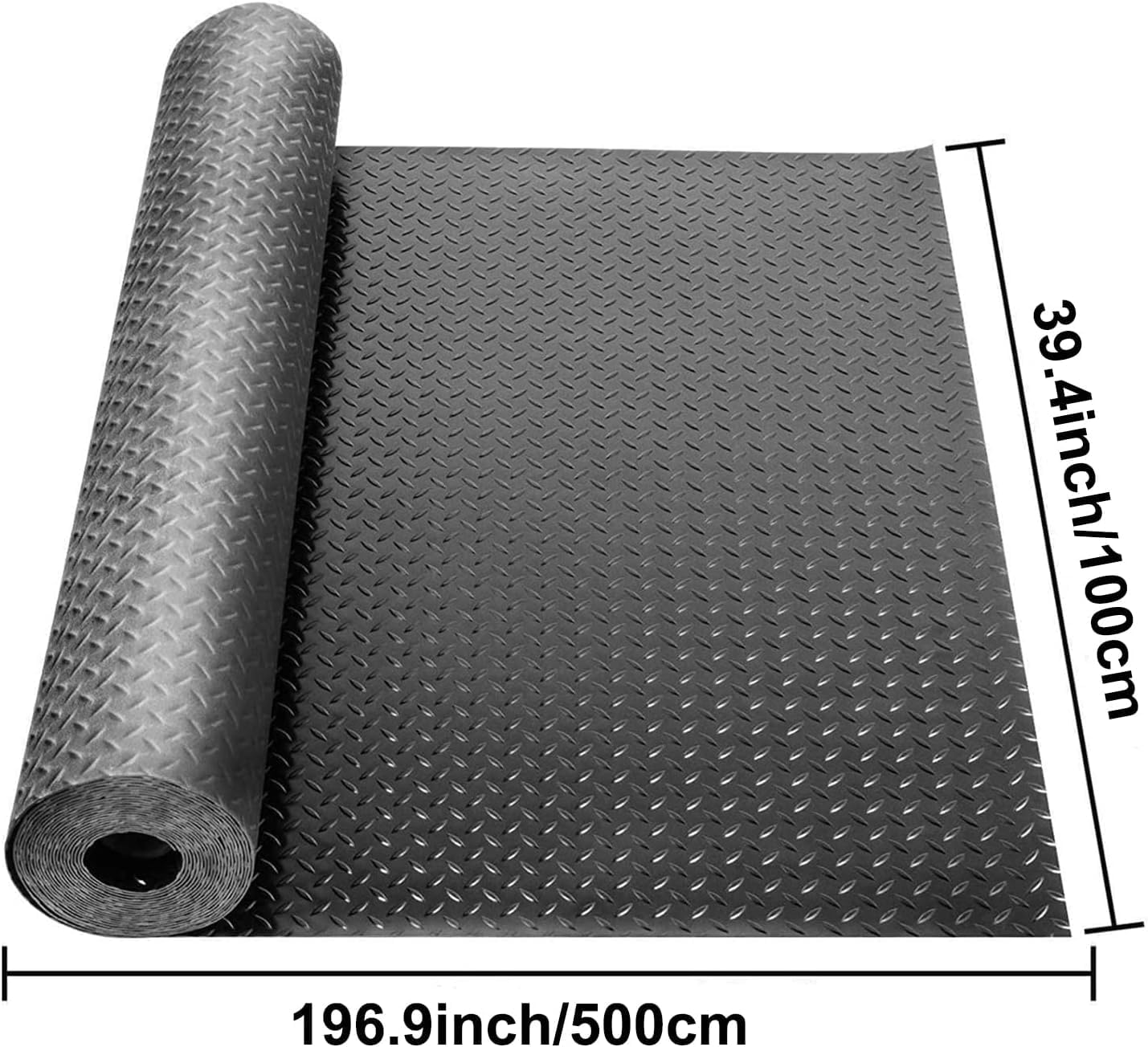 16.4 x 3.3Ft Garage Rubber Flooring Roll, 3 mm Thickness Floor Mat, Diamond Plate PVC Rubber Trailer Mats Non-Slip Flooring for Garage Gym Horse Stall Home Patio (Black)
