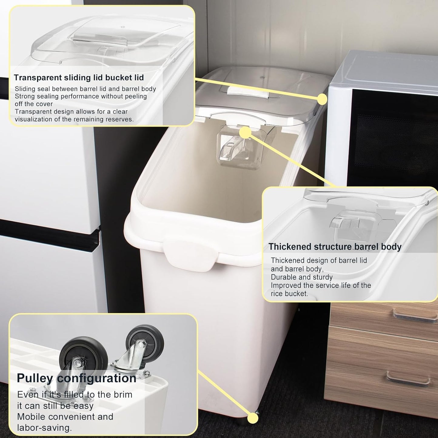 Ingredient Storage Bin,26 Gallon Dispenser Bin with Scoop for Dry Food, Sugar, Baking Supplies,Kitchen Rice Cereal Flour Bin,BPA Free,Pet Food Storage Container,Dog Cat Birds Food (26 Gallon)