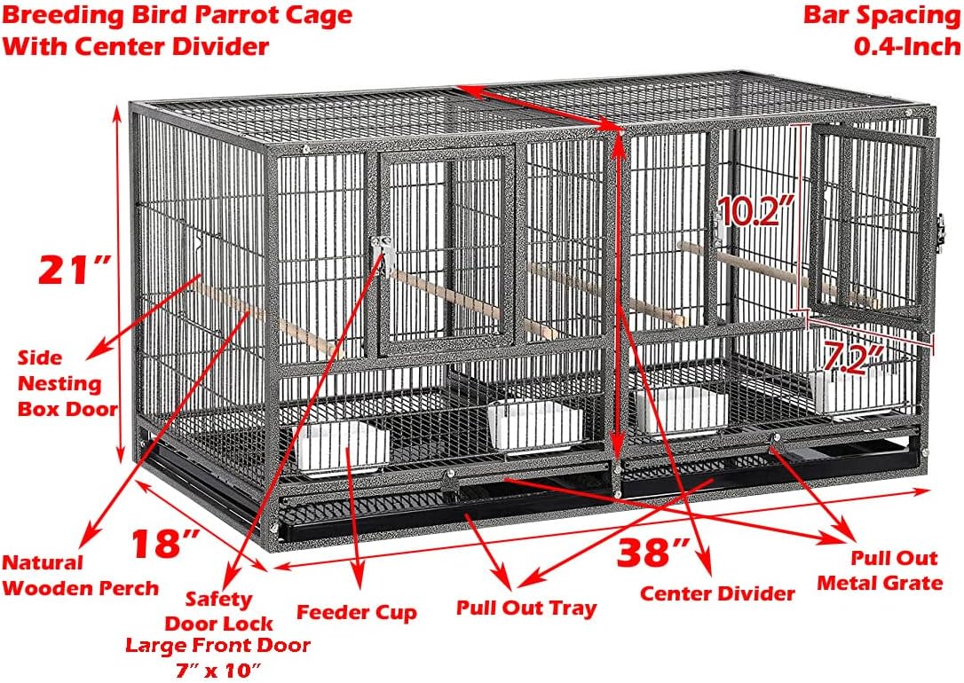 Combo Stacker Center Divided Breeder Breeding Bird Flight Double Rolling Cage for Aviaries Canaries Cockatiels Lovebirds Finches Budgies Small Parrots (BlackVein, One Stacker Without Stand)
