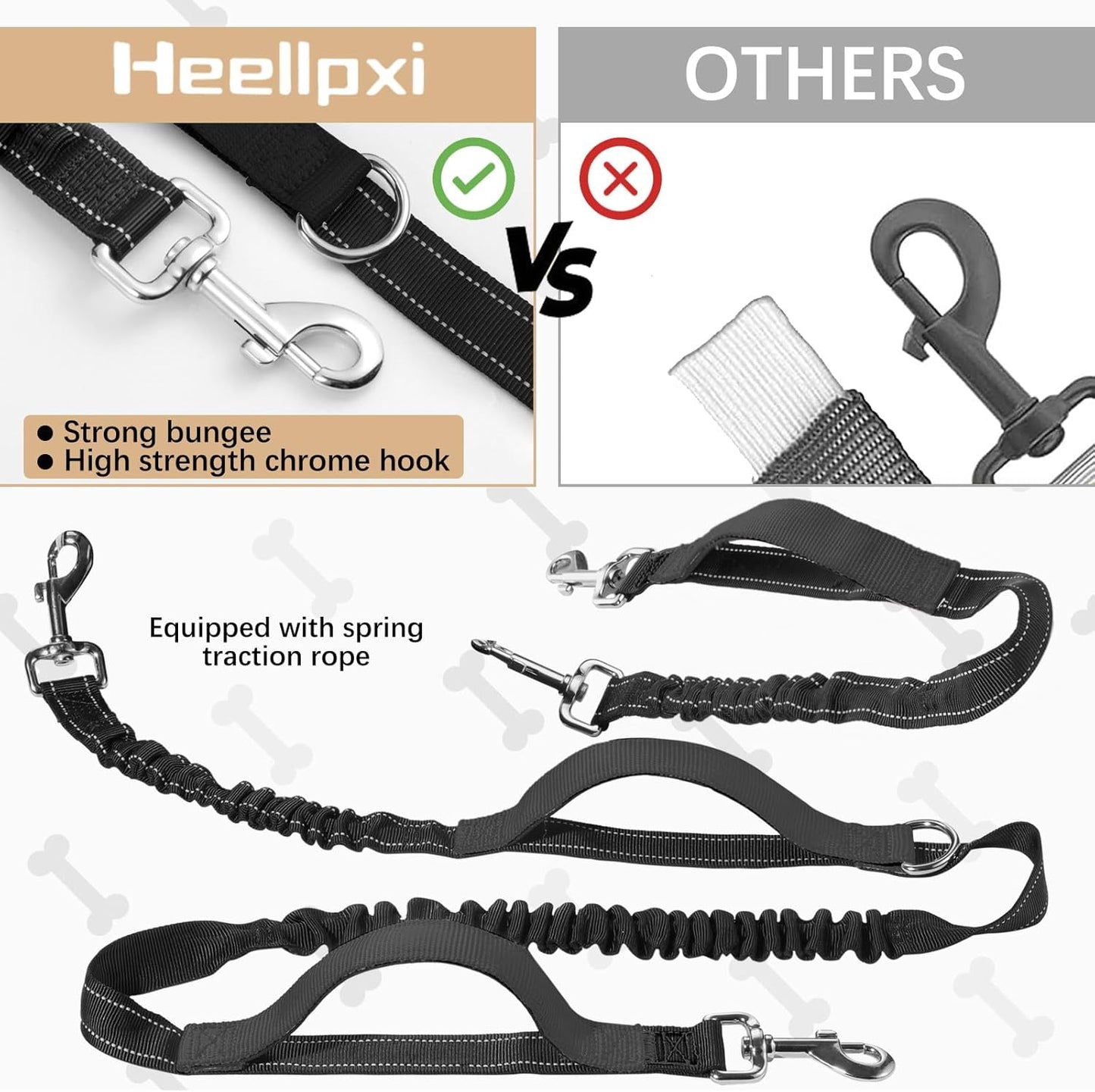 Hands-Free Waist Leash with Pouch for Two Dogs: Reflective Stitching, Dual Handle & Bungee Retractable Design – Ideal for Medium to Large Dogs (Grey) – Dog Walking Accessories