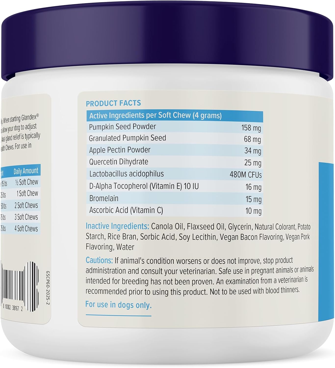 Vetnique Labs Glandex Anal Gland Soft Chew Treats with Pumpkin for Dogs Digestive Enzymes, Probiotics Fiber Supplement for Dogs Boot The Scoot (Bacon Flavor Chews, 60 Count)