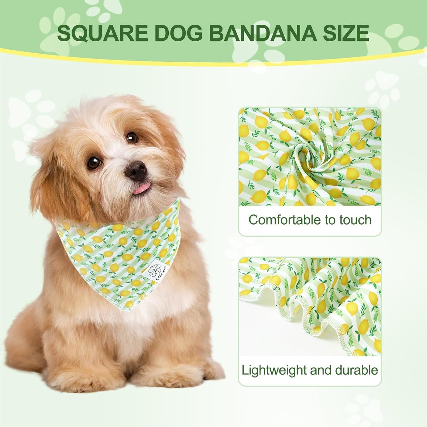 E-Clover Summer Lemon Dog Bandanas & Matching Scrunchie Set Green Stripe Dog Scarf Bibs Pet Bandana with Bow Tie for Medium Large Dogs Owner Mom