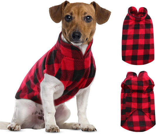 ASENKU Dog Sweater, Plaid Dogs Fleece Vest, Soft Comfortable Pet Pajamas, Warm Winter Puppy Shirt, Cold Weather Coat Jacket Pet Clothes for Small & Medium Dog Breeds, Red, L