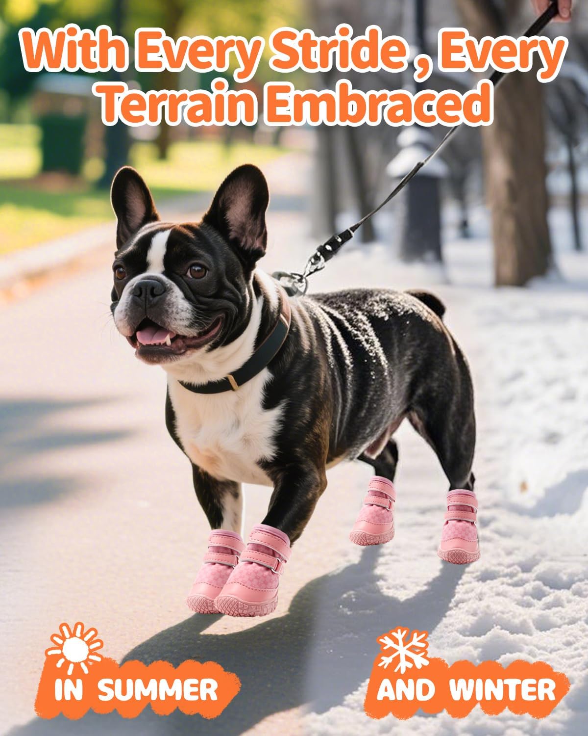 Dog Shoes for Small Dogs, Double Binding Straps Puppy Boots & Paw Protectors for Summer Hot Pavement, Winter Snow, Dog Booties with Anti-Slip Rubber Soles for Beach Hardwood Floor Pink Size 1