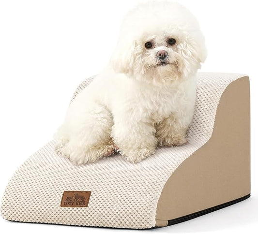 Dog Stairs for Small Dogs 11.8" H, Pet Step with Leakproof Cover, High Density Foam Cat Ramp for Chair or Sofa, Lightweight, Durable, Comfort, 15.7x19.7x11.8 inch, 2 Tiers, Beige