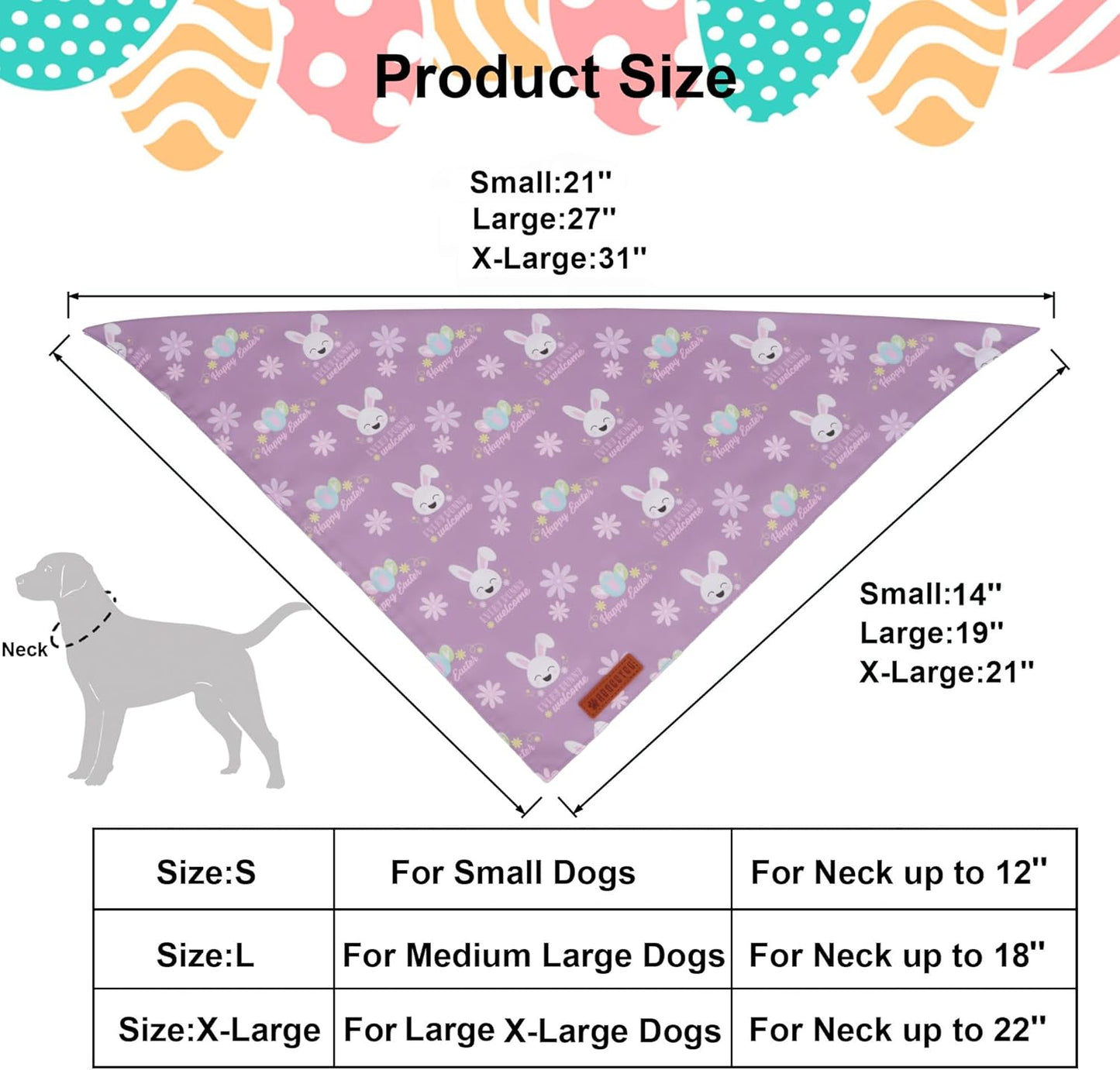 ADOGGYGO Easter Dog Bandanas, Reversible Bunny Floral Pet Scarf, Multi Size Offered, Rabbit Easter Bandana for Large and Extra Large Dogs Pets (X-Large)