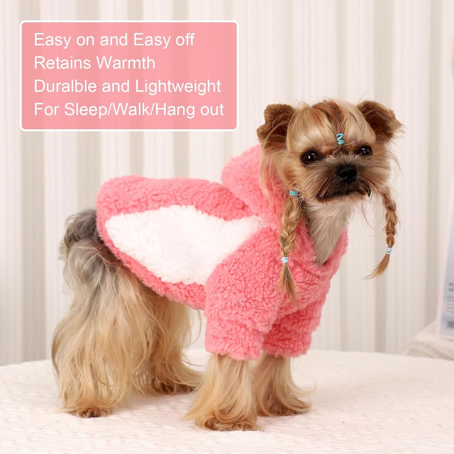 YIKEYO Dog Hoodie Pet Clothes Sweater with Hat Soft and Warm Cold Weather for Small Patchwork Hood(Pink, Small)