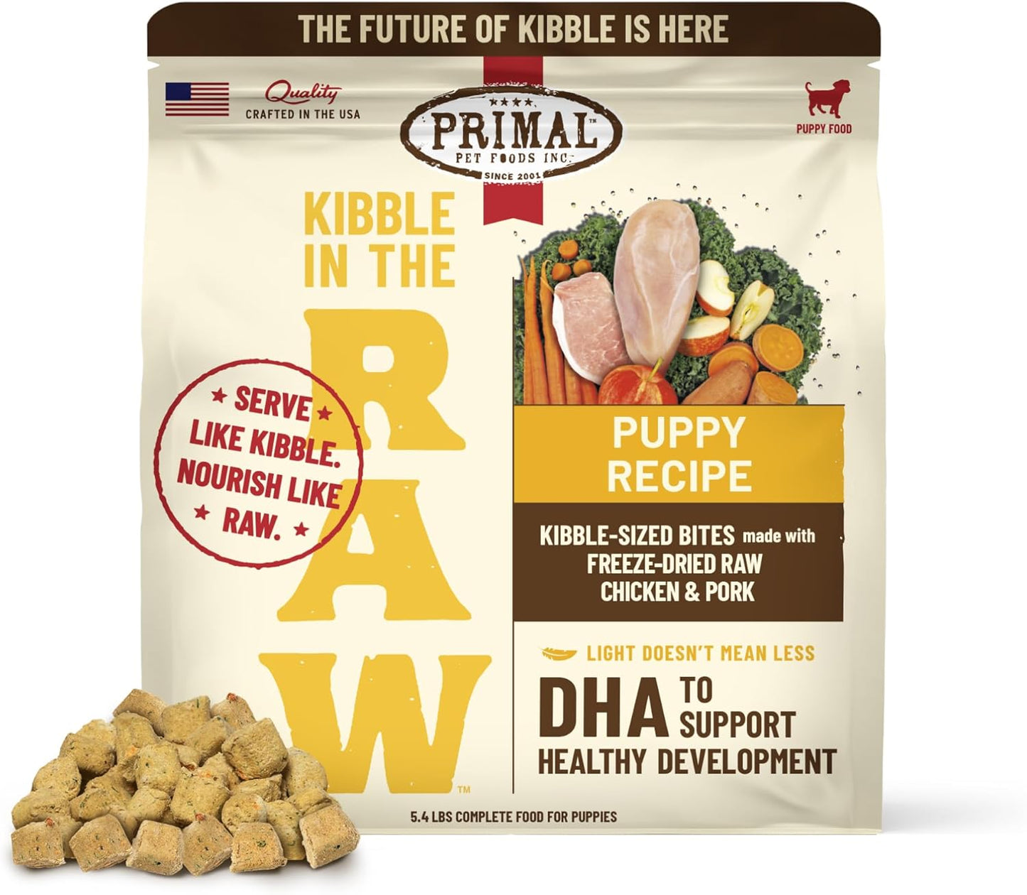 Primal Kibble in The Raw, Freeze Dried Dog Food, Puppy Recipe, Scoop & Serve, Made with Raw Protein, Whole Ingredient Nutrition, Crafted in The USA, Dry Dog Food 5.4 lb Bag