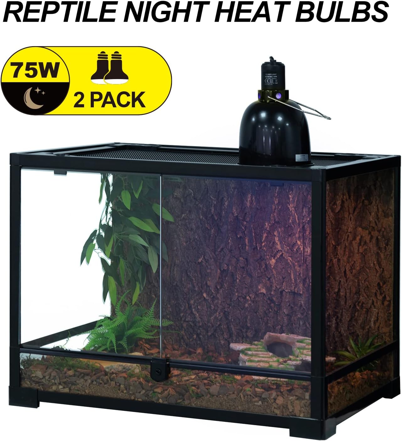 WACOOL 2Pack Reptile Night Heat Lamp, 75W Night Heat Lamp for Reptiles & Amphibians,Simulate Nature Moonlight Purple Night Light for Bearded Dragon Lizard Snake Crab