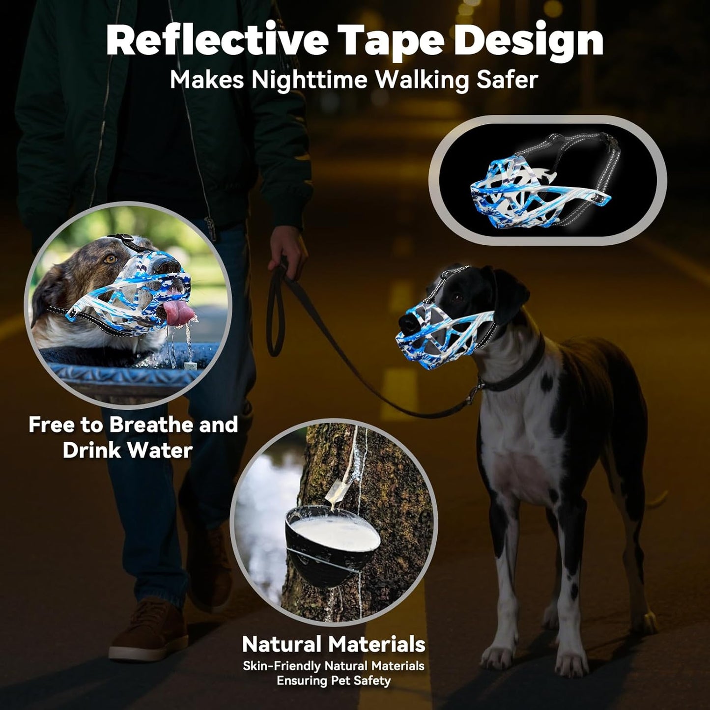 Dog Muzzle for Large Dogs, Medium and X-Large Aggressive Dog, Breathable Basket Muzzles, Suitable for Grooming Trimming Training, Allows Panting Drinking (Camouflage Blue, L)