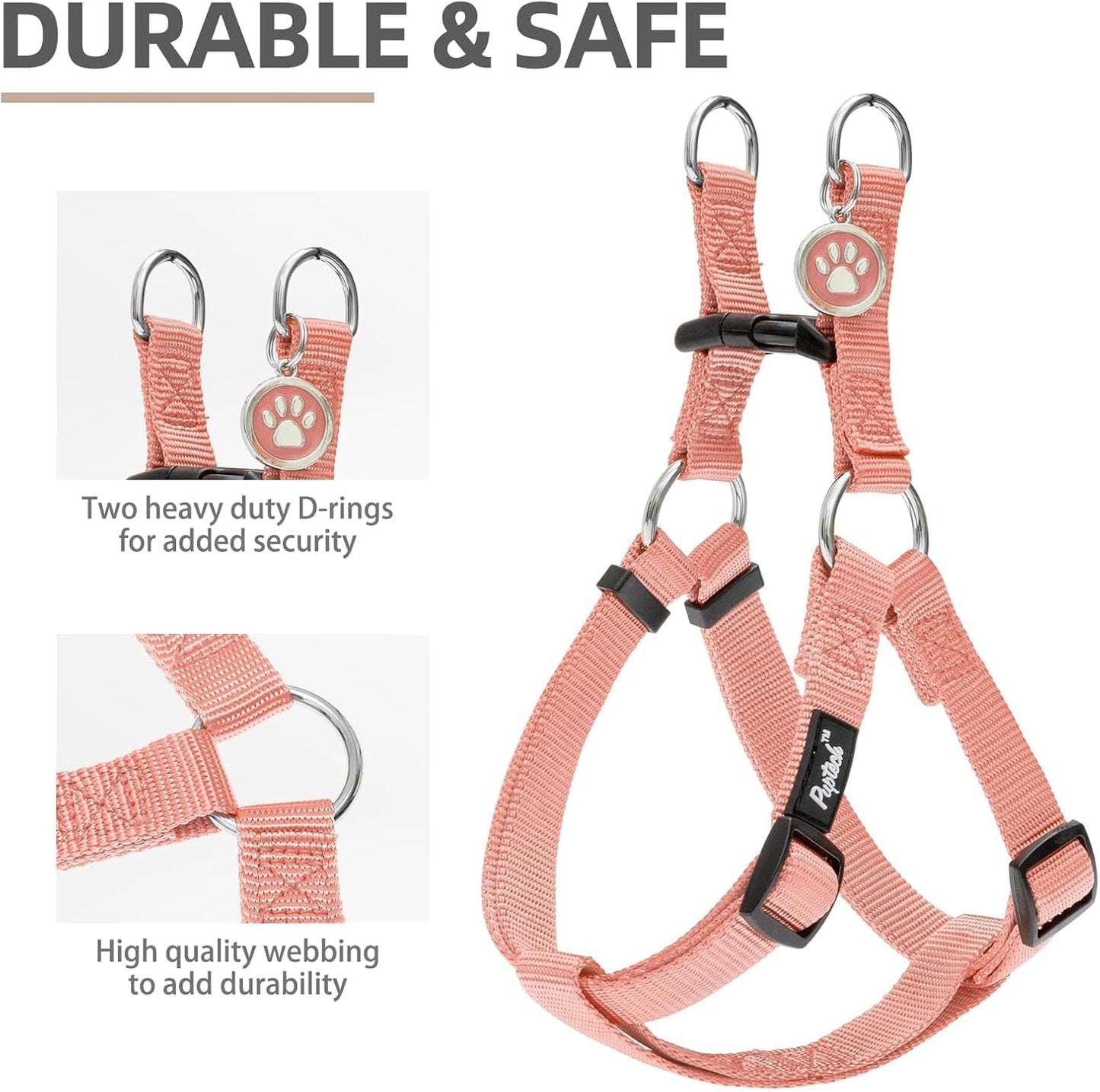 PUPTECK No Pull Dog Harness Soft Adjustable Basic Nylon Step in Puppy Vest Outdoor Walking with ID Tag LightCoral