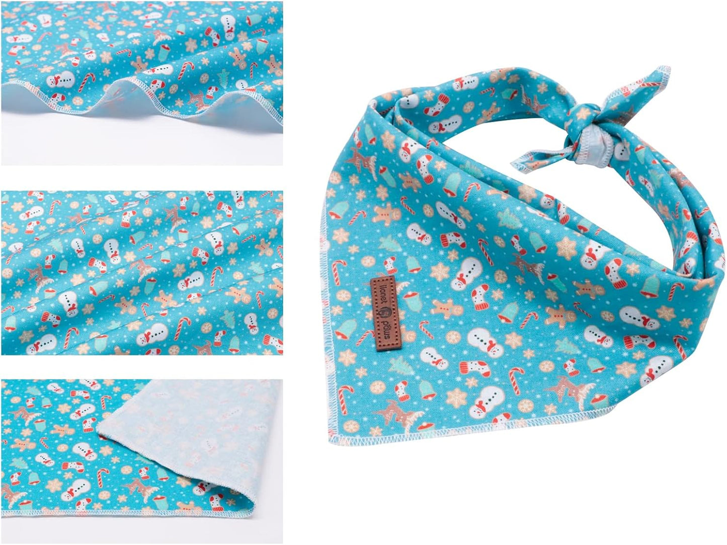 Lionet Paws Christmas Dog Bandana - 1PC Gingerbread Man Dog Bandana, Washable Reversible Cotton Boy Bibs Scarf, Adjustable Square Kerchief for Small to Large Dogs