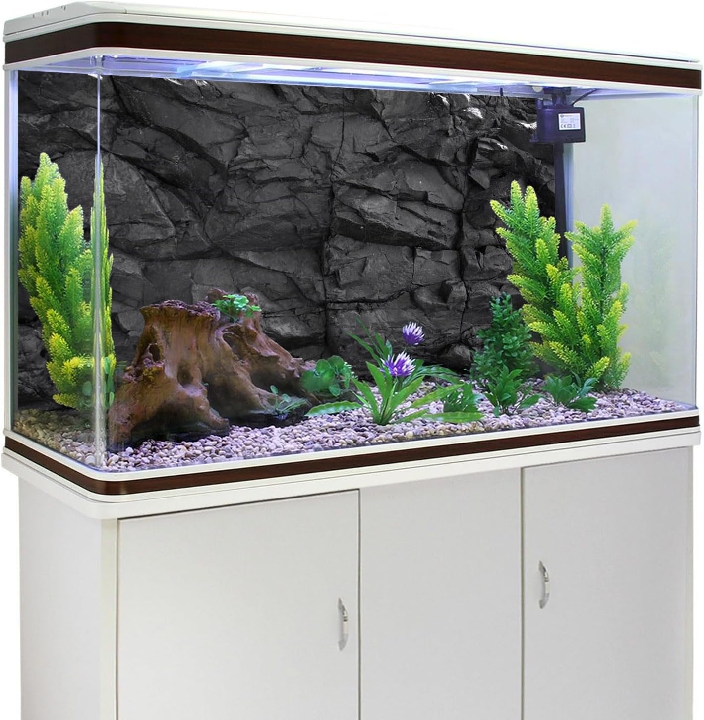 AWERT 48x20 inches Stone Aquarium Background Black Rock Fish Tank Background Rocky Terrarium Background Vinyl