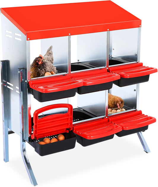 Chicken Nesting Box, 6 Hole 2 Layer Hen Nest Boxes with Legs, Roll Away Eggs Laying Boxes,Cleanable Pull Out Hen Roosting Boxes