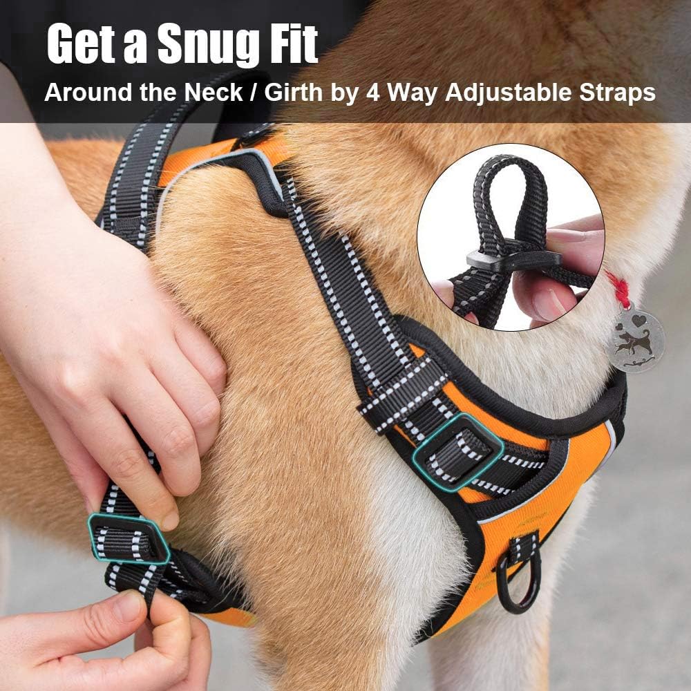 PoyPet No Pull Dog Harness, Reflective Comfortable Vest Harness with Front & Back 2 Leash Attachments and Easy Control Handle Adjustable Soft Padded Pet Vest for Small to Large Dogs (Orange,XS)