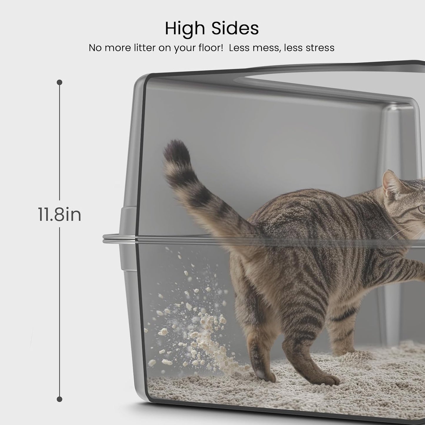 Enclosed Stainless Steel Cat Litter Box with Lid, Oversize Metal Litter Box for Multi Cats, Extra XXL Cat Toilet with High Side, Non-Stick, Anti-Leakage, Odorless, with Cat Litter Mat & Litter Scoop
