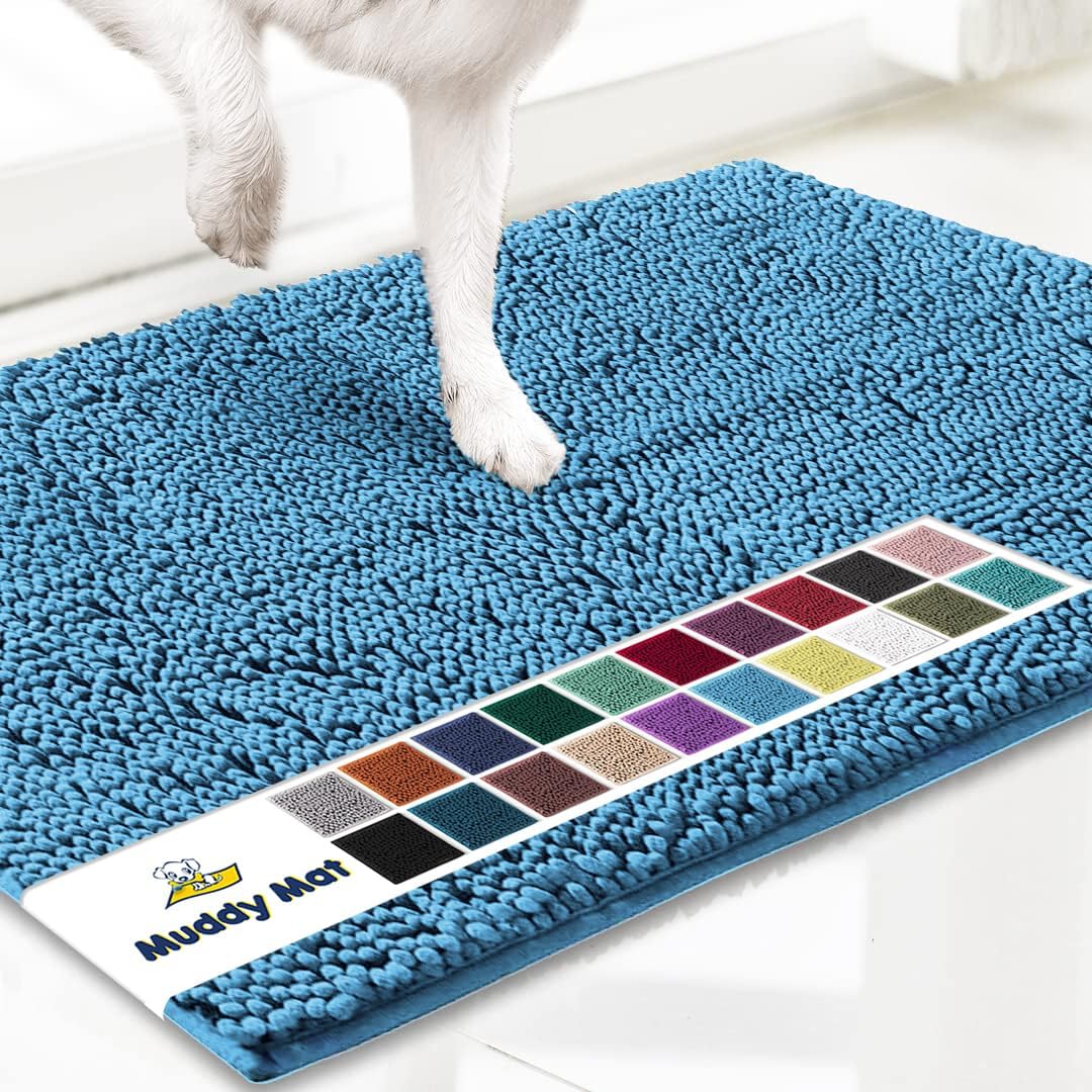 Muddy Mat® Original Dog Door Mat for Muddy Paws, Super Absorbent Microfiber, Non-Slip Washable Pet Rug, Quick Dry Chenille Entryway Carpet, Machine Washable Indoor Outdoor mat, Sky Blue 18"x28"