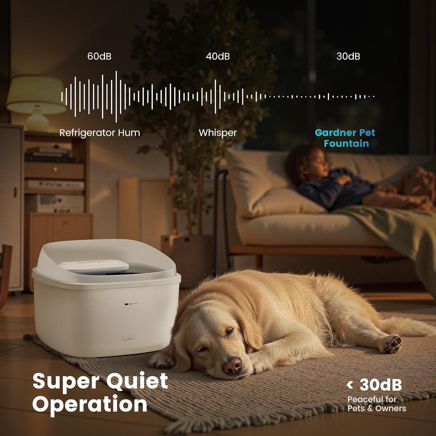 Gardner Pet Dog Water Fountain for Large Dogs, 8L/2.1Gal Large Capacity Automatic Dog Water Bowl Dispenser with Vortex Circulation, UV&Maifan Stone Filter, Splash-Proof, Quiet Cat & Dog Water Bowl