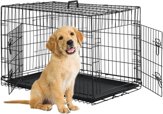 BestPet | Dog Crate | 24" | Black | Foldable Metal Kennel with Double Doors, Secure Slide-Bolt Latches, Leakproof Tray | Portable Dog Cage for Small Breeds | for Travel, Indoor & Outdoor Use