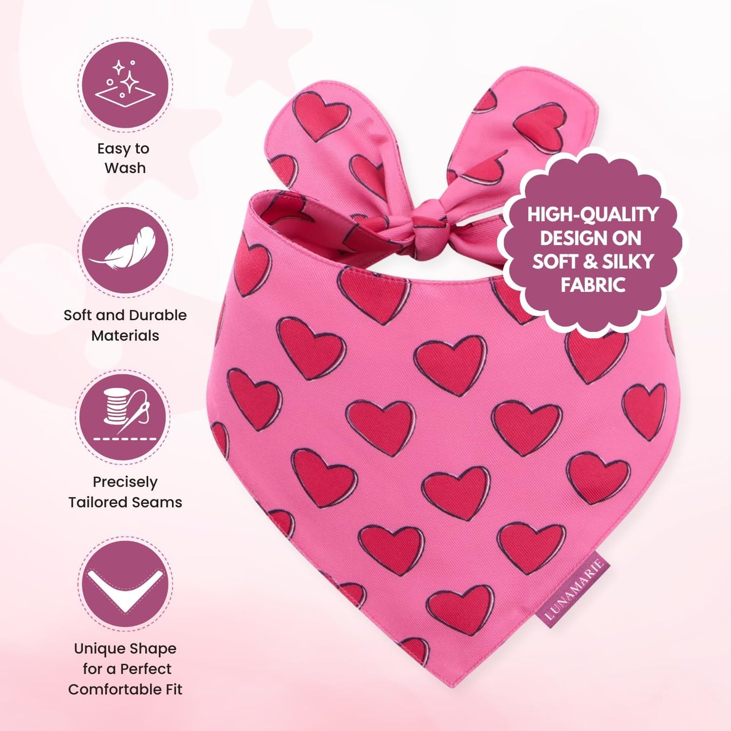 LunaMarie - Luxury Pet Birthday Bandanas -Premium & Silky Poly Fabric | 100% Handmade | Custom Shape Dual Layered (Jennifer, Small)