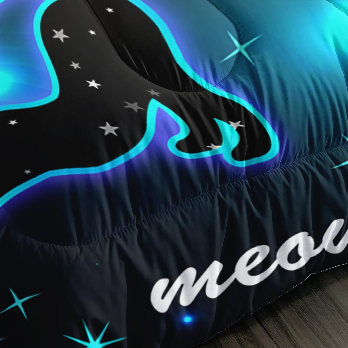 Kawaii Pet Cat Comforter 3Pcs Full Gradient Line Cute Kitten Animal Bedding Set for Kids Teens Girls Boys Cat Glitter Polka Dots Pattern Quilt Bed Decor with 1 Comforter and 2 Pillowcases