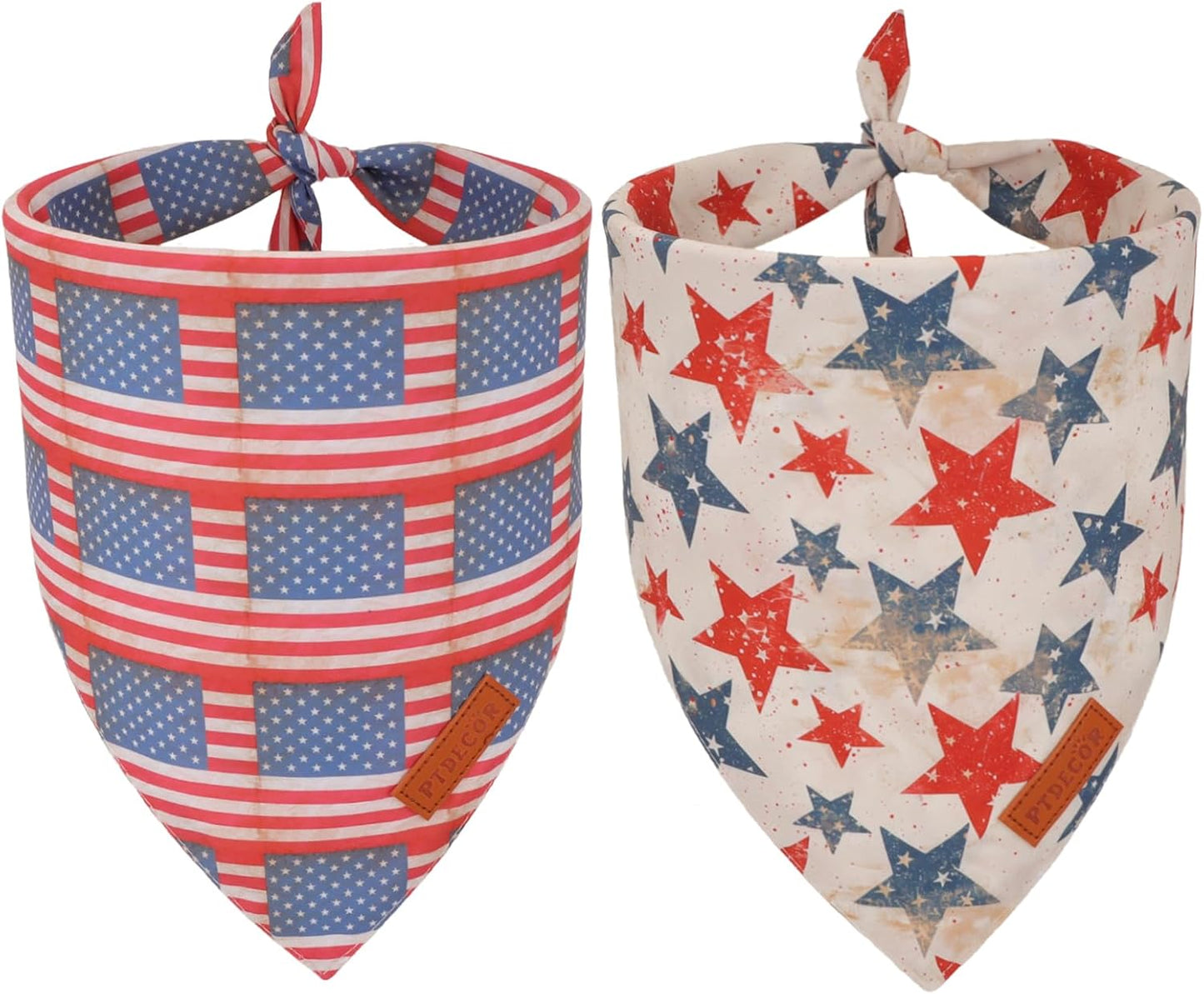 PTDECOR American Flag Dog Bandana Flag Stars Patterns, Patriotic Pet Scarf Reversible Triangle 4th of July Bandanas for Small Dogs Pets (Small)