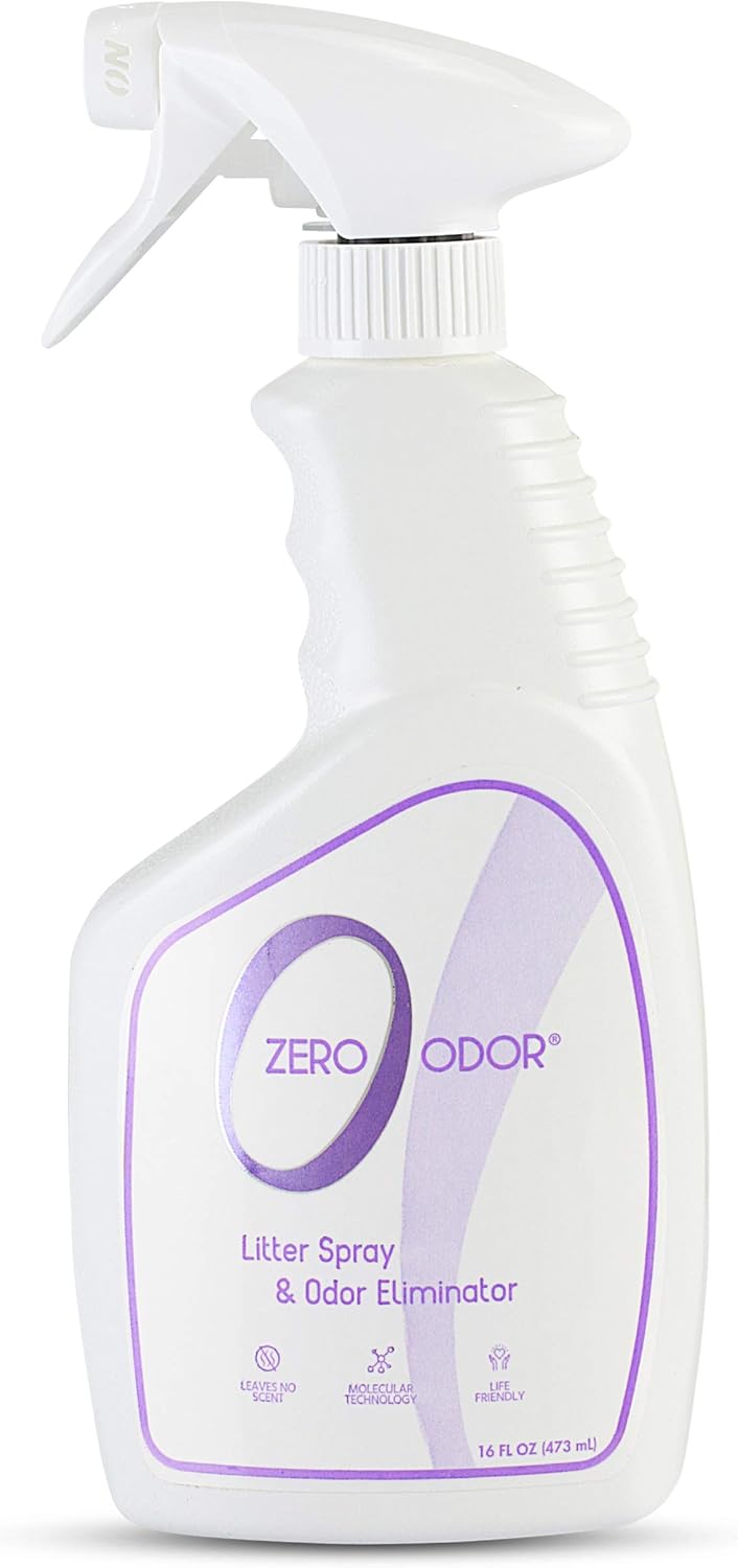 Zero Odor – Litter Odor Eliminator - Permanently Eliminate Litter Odors with Best Patented Molecular Technology - Pet Safe & Works on all types of litter, 16oz (Over 400 Sprays)