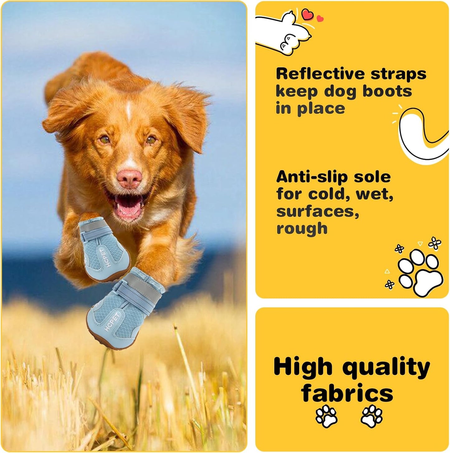 Hcpet Dog Shoes, Dog Boots for Small Dogs, Breathable Medium Dog Booties Paw Protector for Summer Hot Pavement, Winter Snowy Day, Outdoor Walking, Indoor Hardfloors Anti Slip Sole Blue Size 3