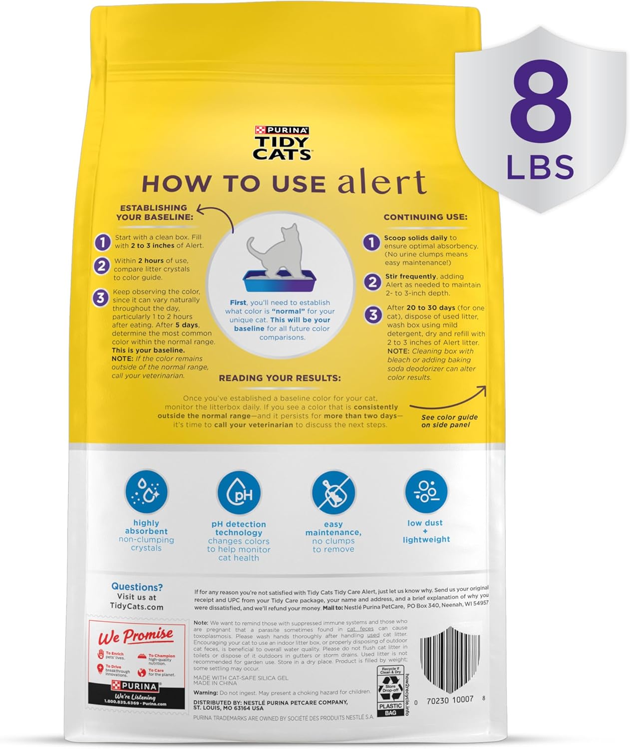 Purina Tidy Cats Tidy Care Alert Cat Health Monitoring Non Clumping Cat Litter with Silica Crystals - 8 lb. Bag