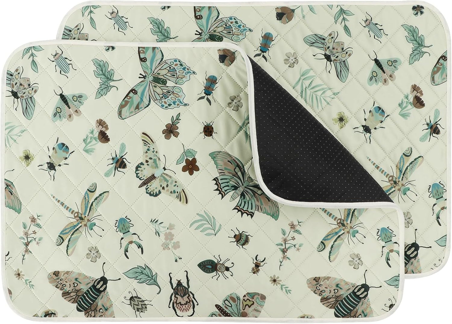 IEUUMLER Washable Pee Pads for Dogs, 2 Pack Insect Pattern Reusable Waterproof Puppy Potty Pads, Non-Slip Absorbent Pet Training Pads for Playpen Crate Bed EU014