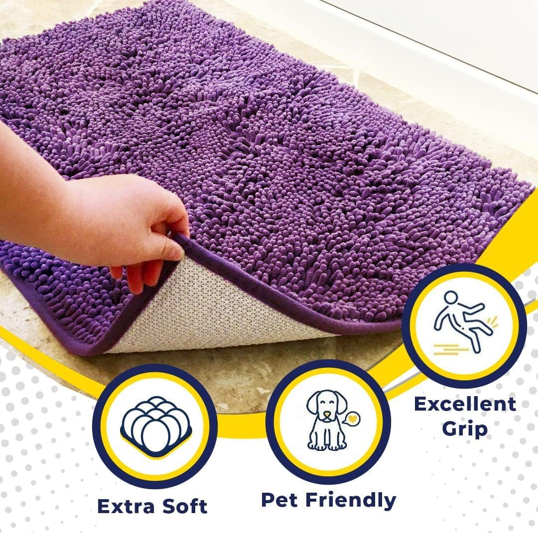 Muddy Mat® Original Dog Door Mat for Muddy Paws, Super Absorbent Microfiber, Non-Slip Washable Pet Rug, Quick Dry Chenille Entryway Carpet, Machine Washable Indoor Outdoor mat, Purple 19"x30"