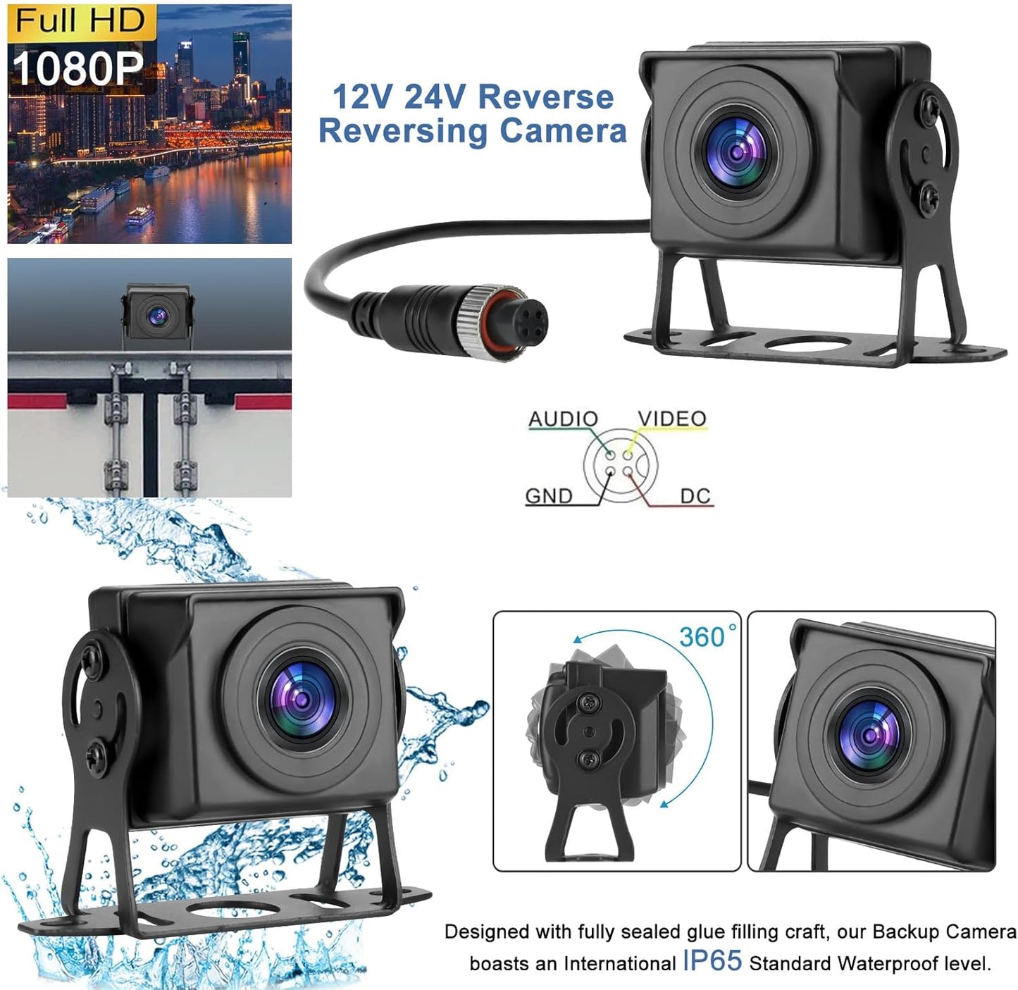 Kairiyard 7 Inch HD 1080P Backup Camera, 2 Channel, DIY Grid Lines 150° Wide Angle Reverse Rear View Camera Wired Back up Camera System for Truck RV Car Trailer Camper Tractor