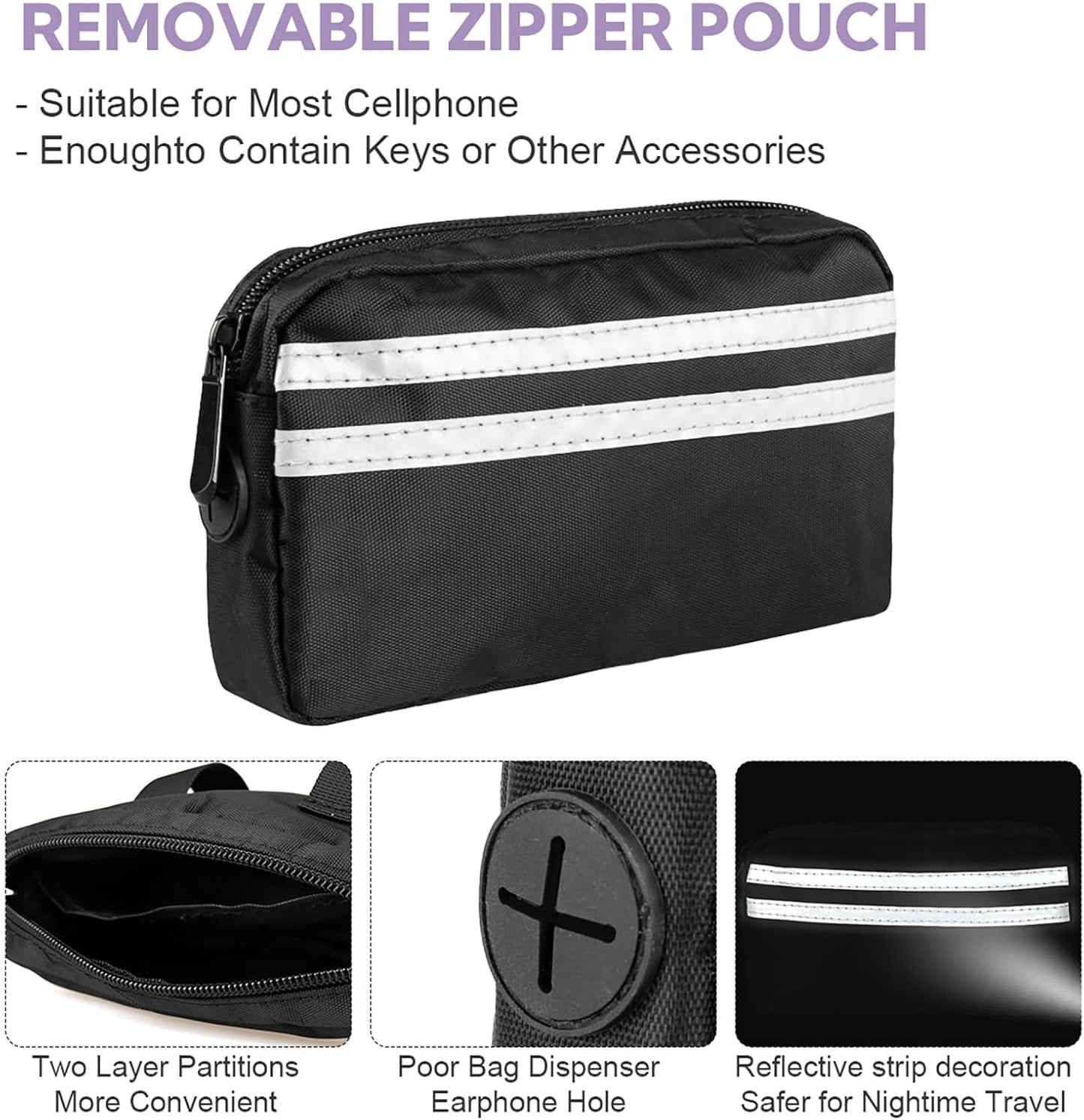 Hands Free Dog Leash, Adjustable Waist Belt with Double Padded Handles,Retractable Bungee, Waist Leash for Dog Walking,Running, No Pull,Purple