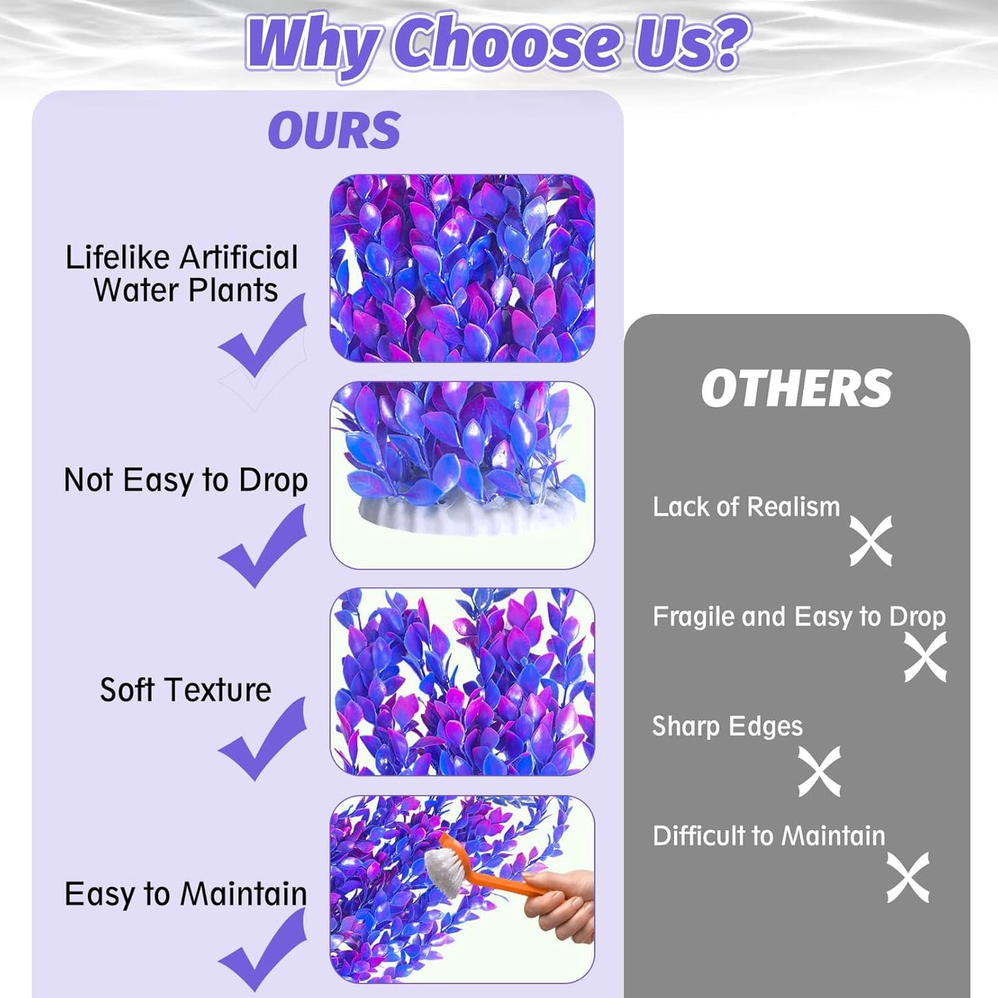 Hamiledyi Aquarium Plastic Plants Aquarium Decor Artificial Fish Tank Plants,Tall Fish Tank Decorations, Extra Large Aquarium Plant 23.6-inch Tall,2PCS（Purple Style A）