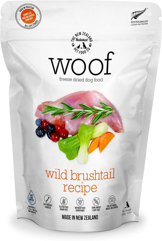 Woof Wild Brushtail Freeze Dried Raw Dog Food, Mixer, or Topper, or Treat - High Protein, Natural, Limited Ingredient Recipe - 9.9 oz