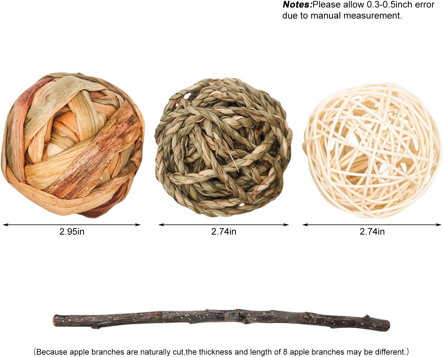 9 Pcs Small Animals Play Balls Rolling Activity Chew Toys Gnawing Treats for Rabbits Guinea Pigs Chinchilla Bunny Natural Balls, Pet Cage Entertainment Accessories (9 Pcs)